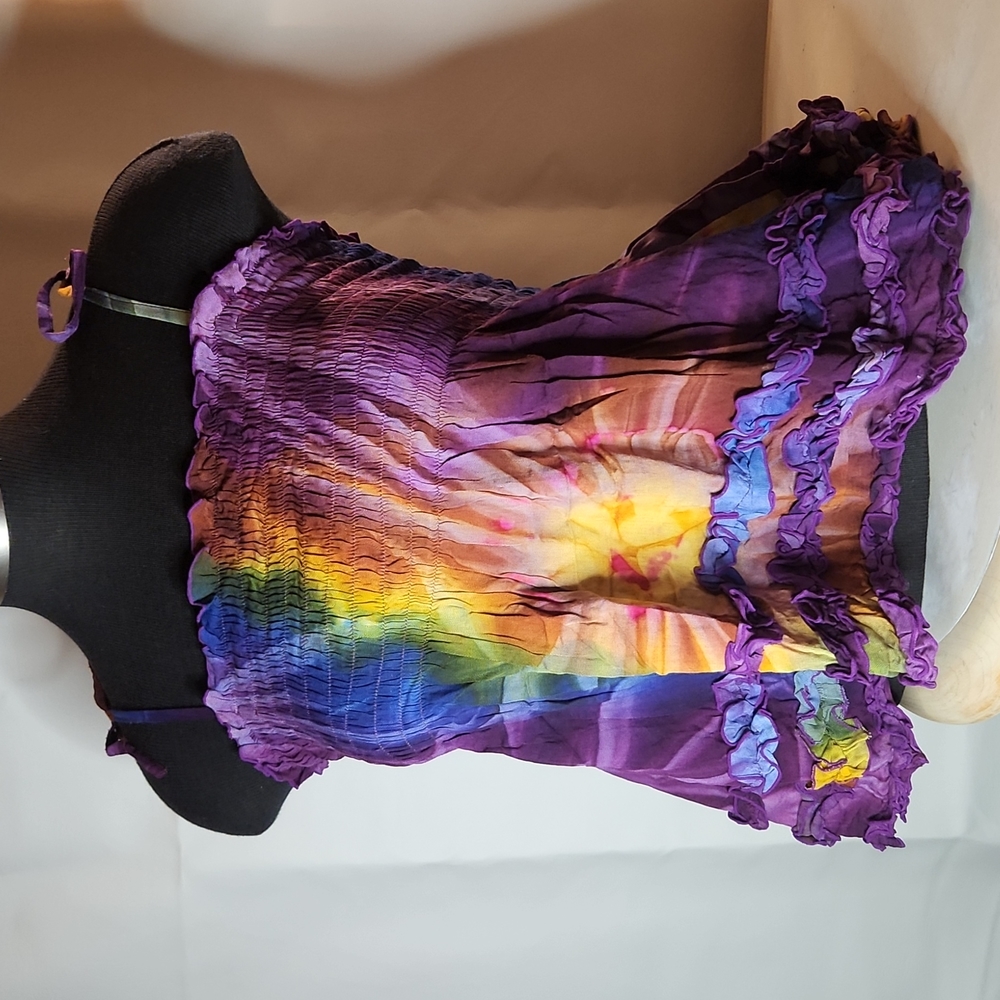 Ruffled tyedyed tie on tunic tank/skirt
